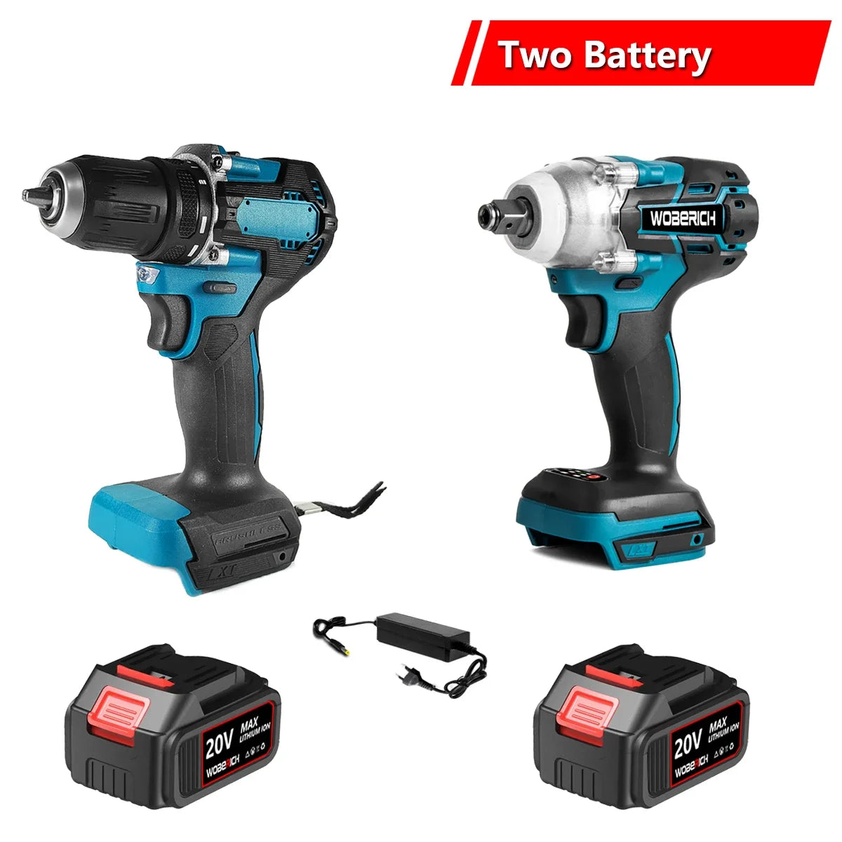 Brushless Cordless Combo Kit, Impact Drill, Angle Grinder, Electric circular saw w/2x Battery