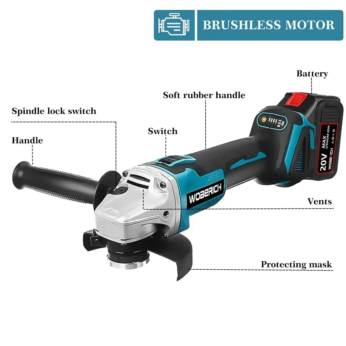 Brushless Cordless Combo Kit, Impact Drill, Angle Grinder, Electric circular saw w/2x Battery