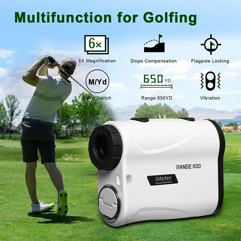Golf/Hunting Laser Rangefinder 600m Slope, High Accuracy Range Finder with Vibration Flag-Lock Angle
