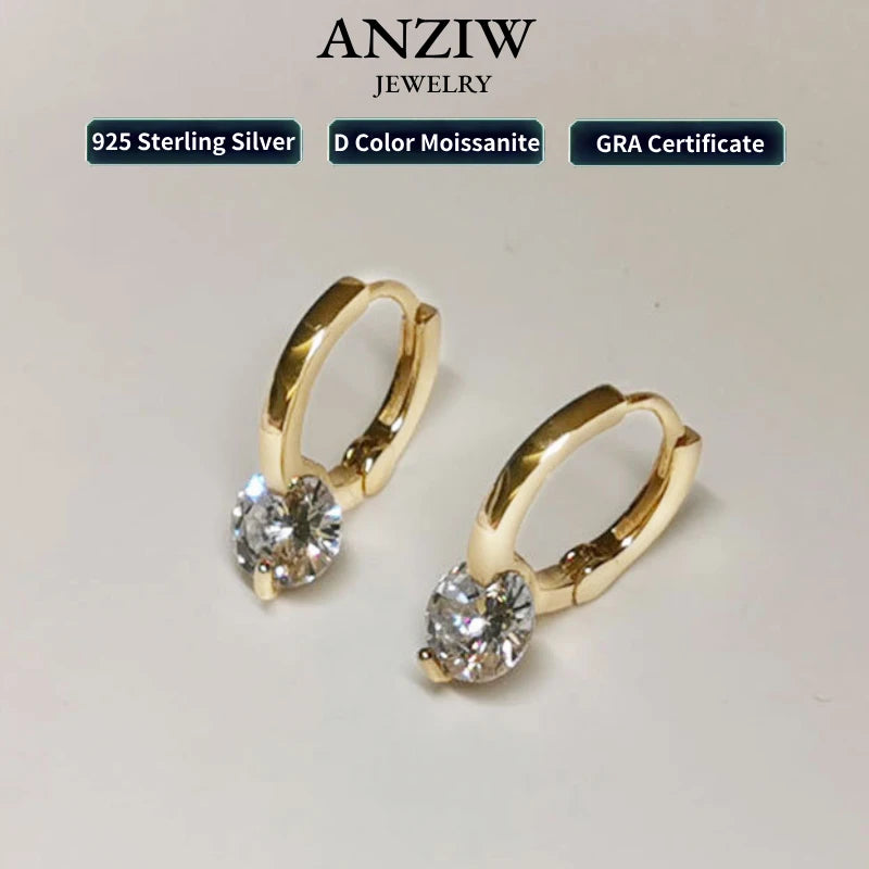 Solitaire 1ct D Moissanite Earrings, Sterling Silver
