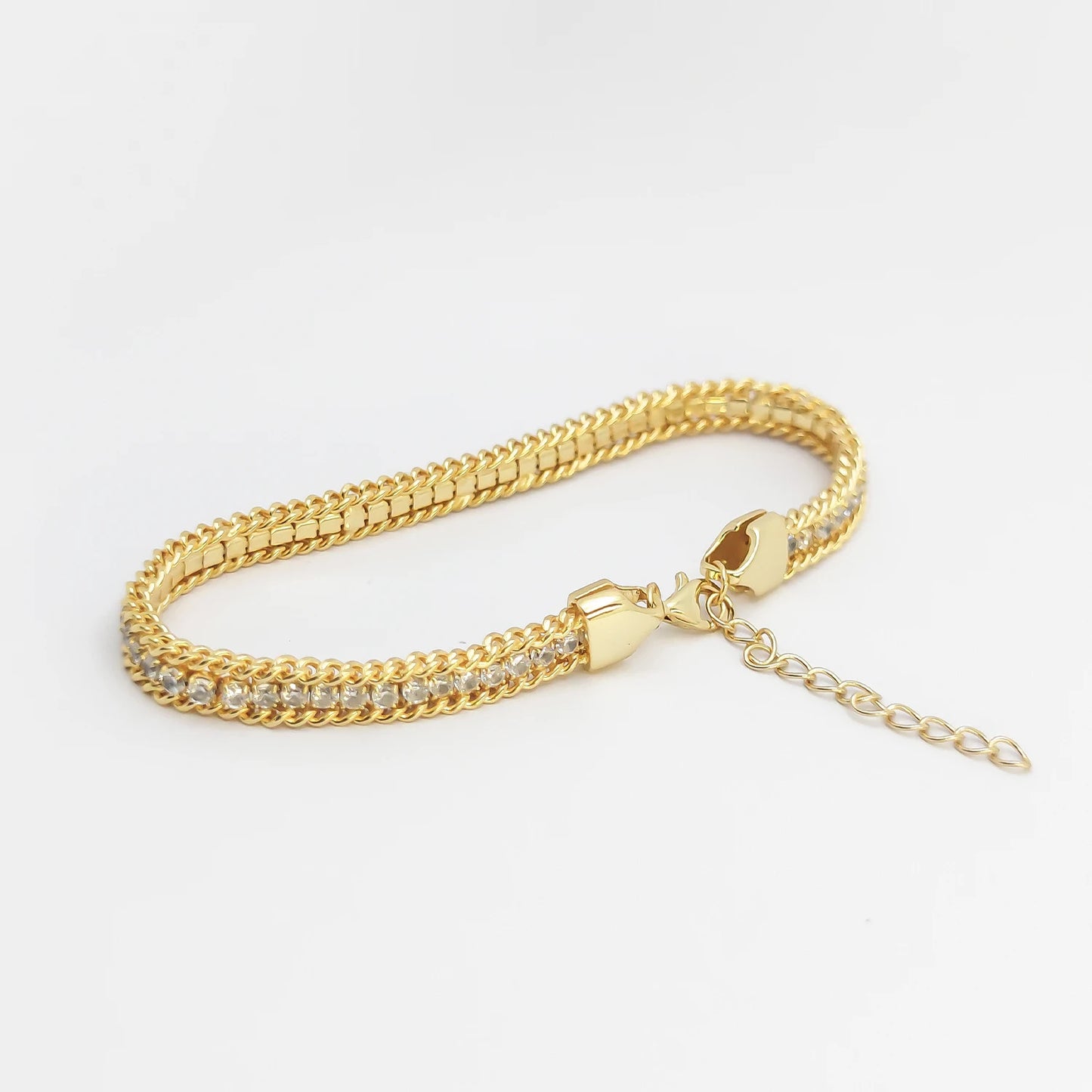 HESHI 925 Sterling Silver with Platinum Plated/18k Gold-Plated Woven Cubic Zirconia Bracelet