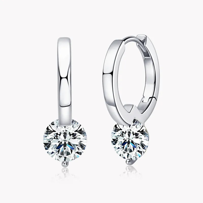 Solitaire 1ct D Moissanite Earrings, Sterling Silver