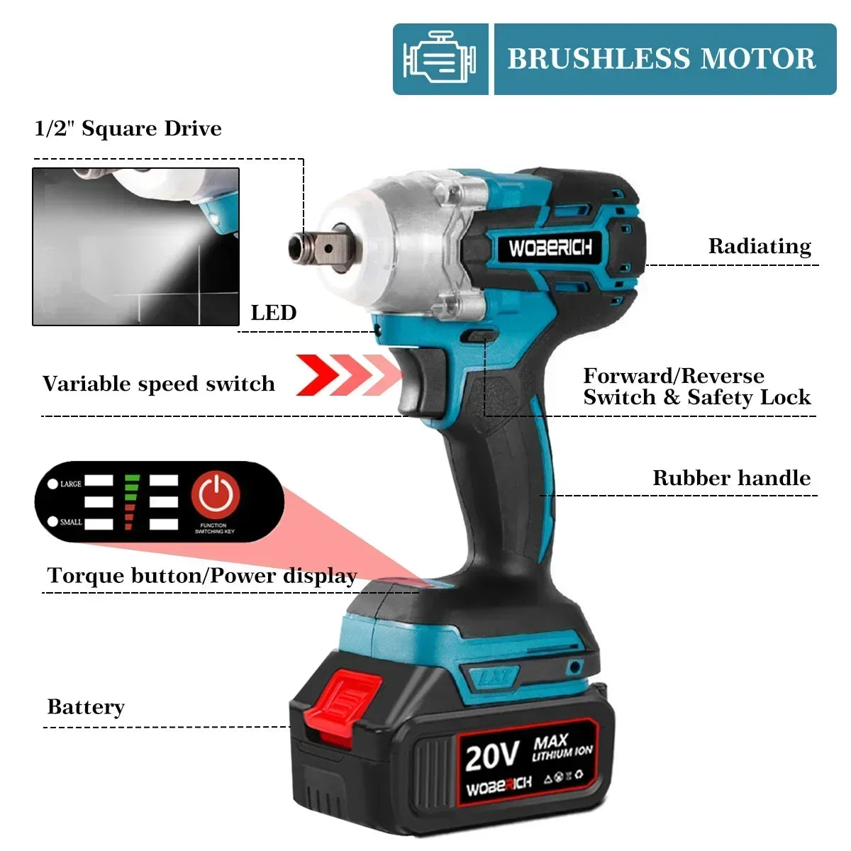 Brushless Cordless Combo Kit, Impact Drill, Angle Grinder, Electric circular saw w/2x Battery