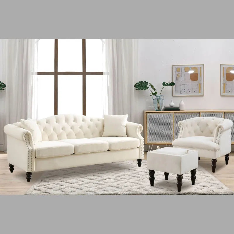 79" Chesterfield Sofa Beige Velvet