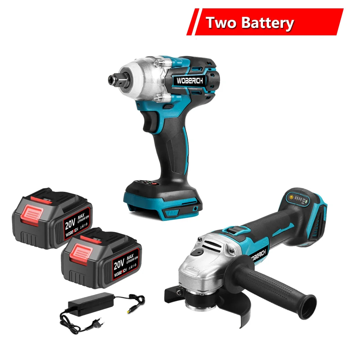 Brushless Cordless Combo Kit, Impact Drill, Angle Grinder, Electric circular saw w/2x Battery