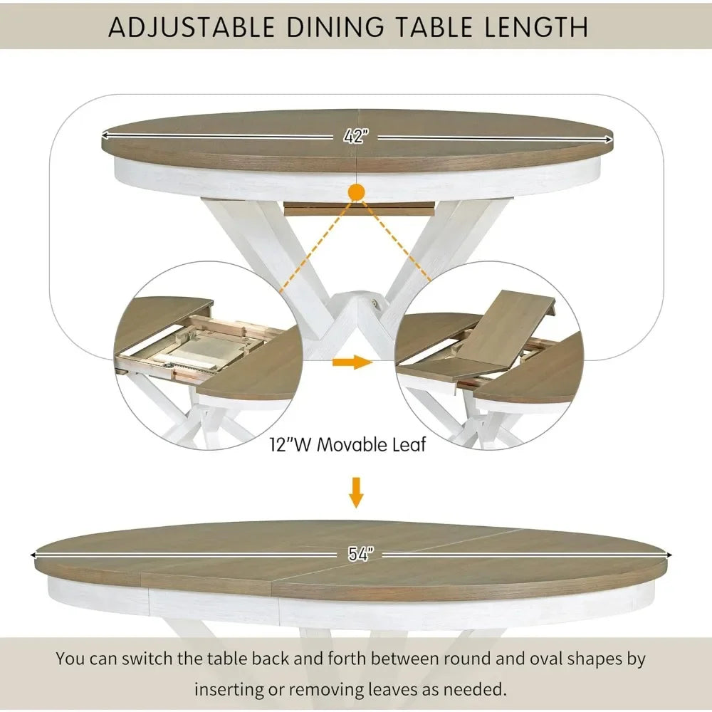 5-Piece Dining Table Set with Round Table and 4 Upholstered Chairs, W/ 12'' Leaf and Umbrella