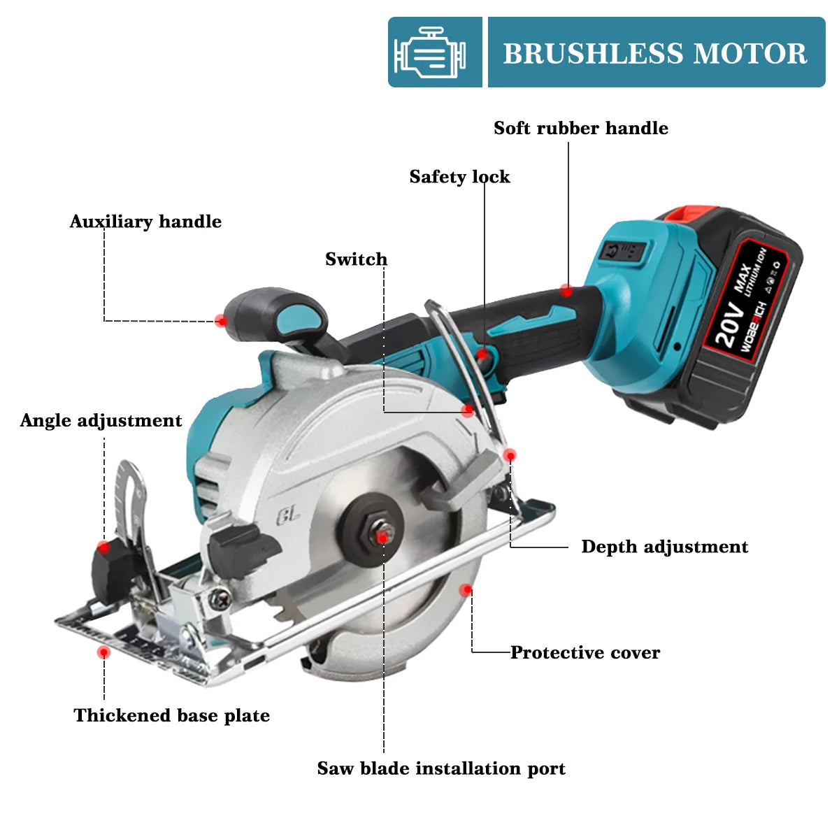 Brushless Cordless Combo Kit, Impact Drill, Angle Grinder, Electric circular saw w/2x Battery