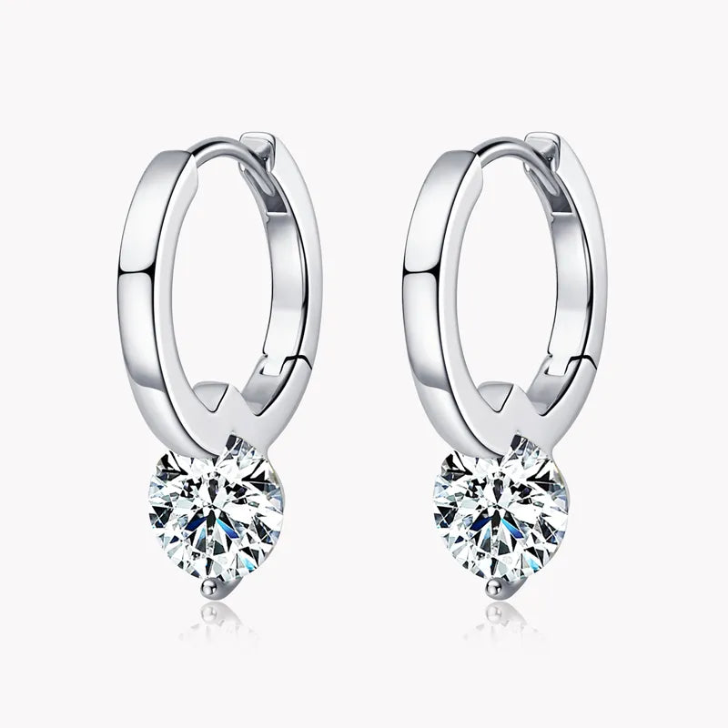 Solitaire 1ct D Moissanite Earrings, Sterling Silver