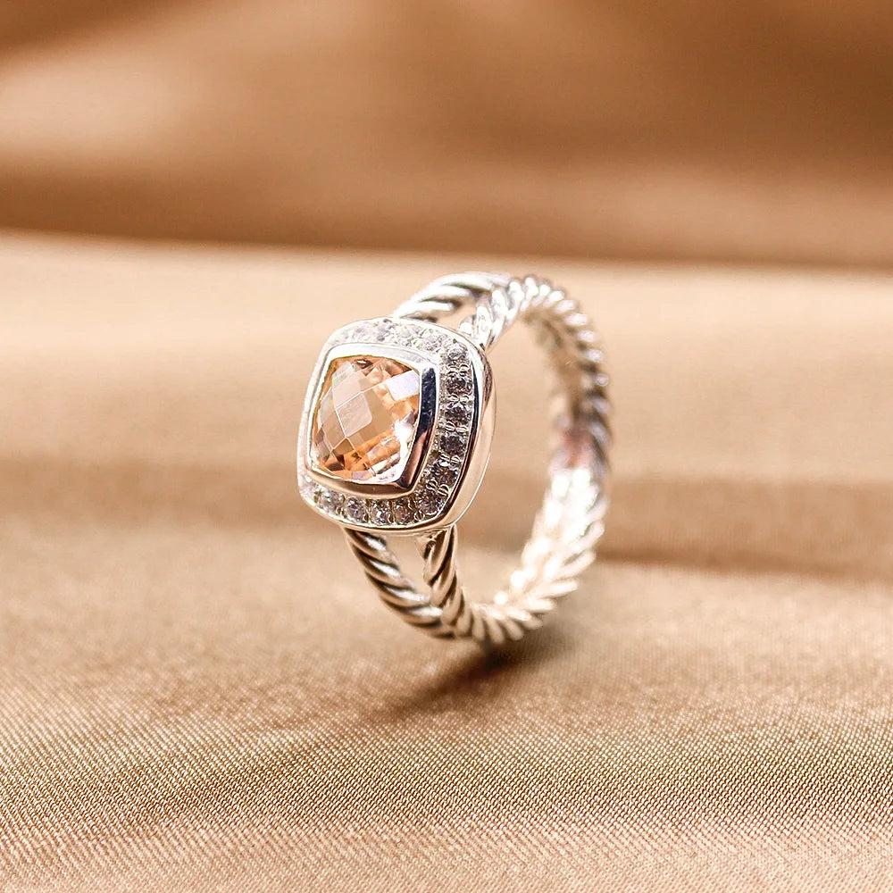 925 Sterling Silver Morganite 7MM Women's Ring