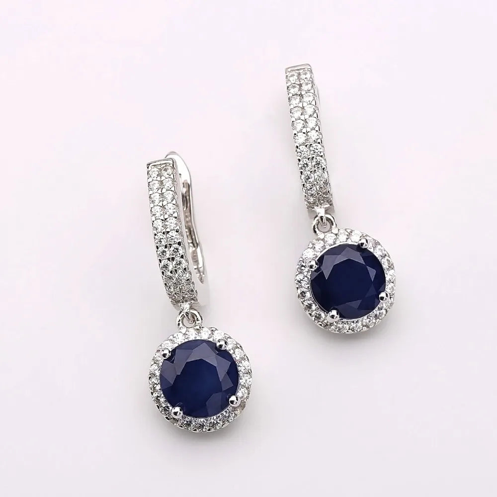 Gem's Ballet Natural Blue Sapphire, Pure 925 sterling silver, Drop Earrings