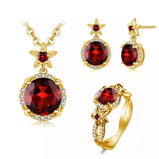 Szjinao 14K Gold Jewelry Sets Garnet With Diamond Silver 925