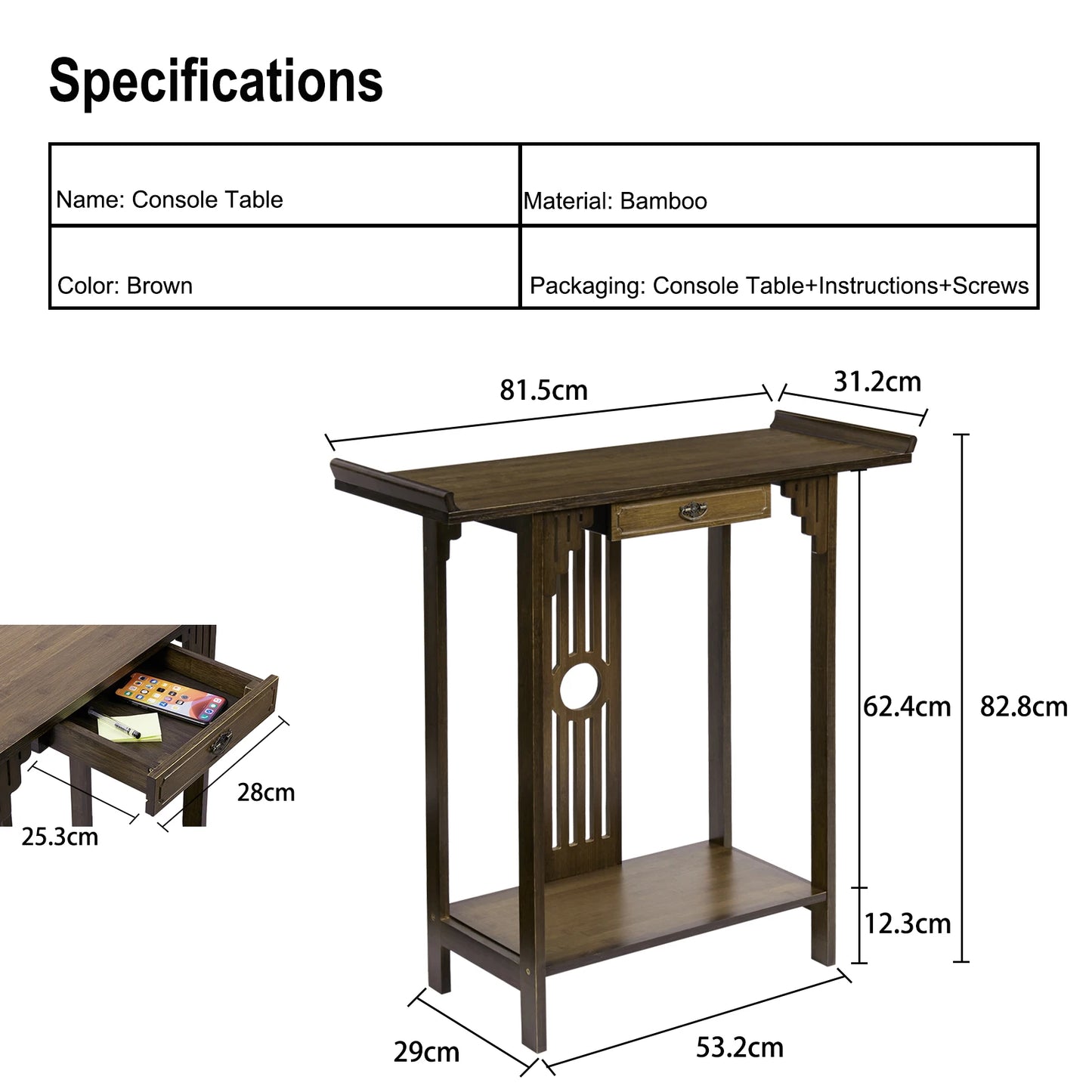 32" Rustic Console/Sofa Table Entryway