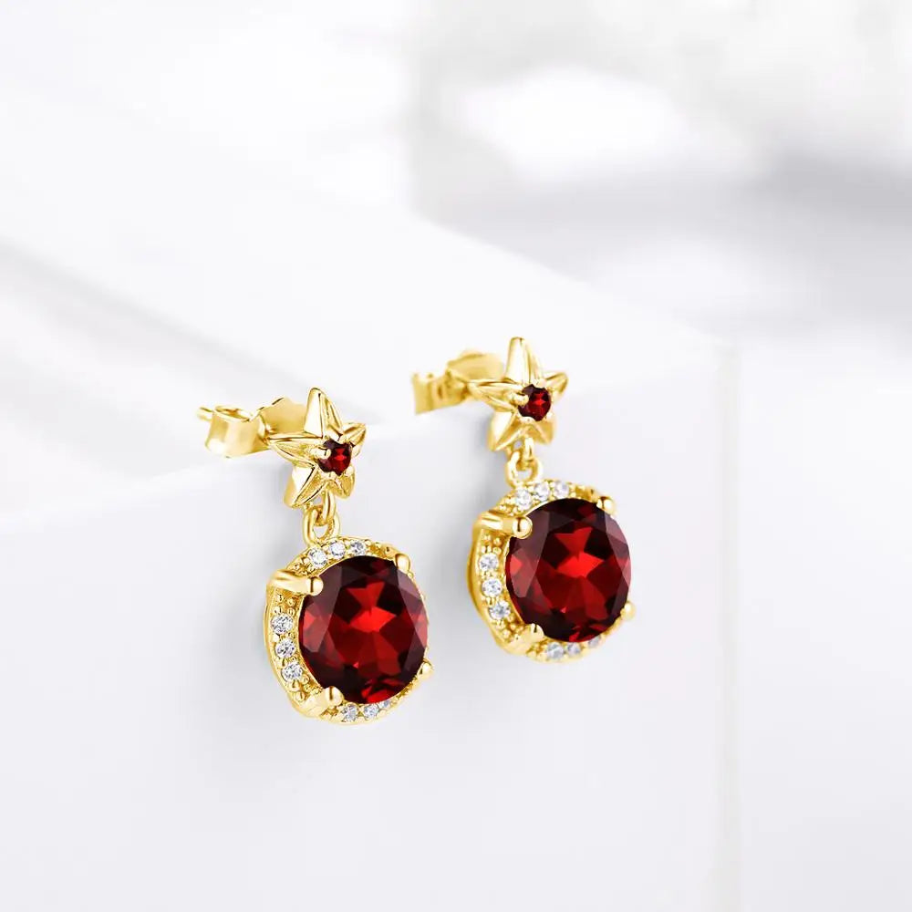 Szjinao 14K Gold Jewelry Sets Garnet With Diamond Silver 925