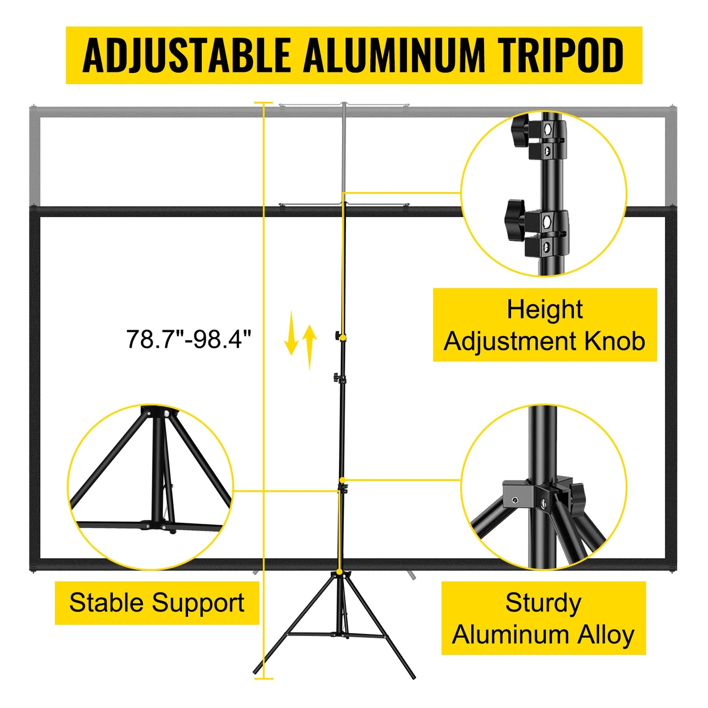 VEVOR 60 70 80 90 100 110" Tripod Projector Screen W/ Stand 16:9 4K HD