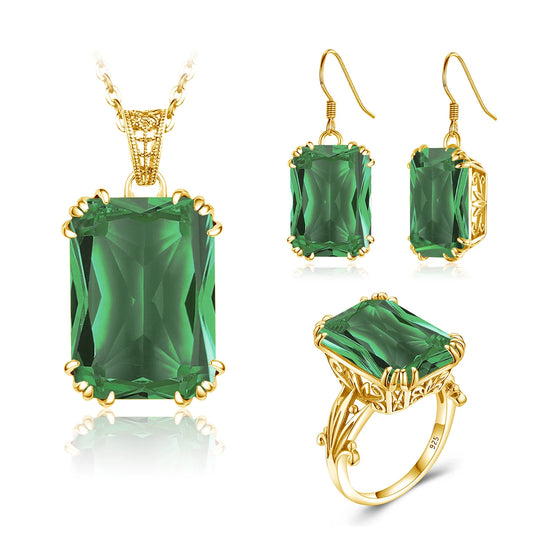 Jewelry Sets With Stone 13*18mm Rectangle Emerald