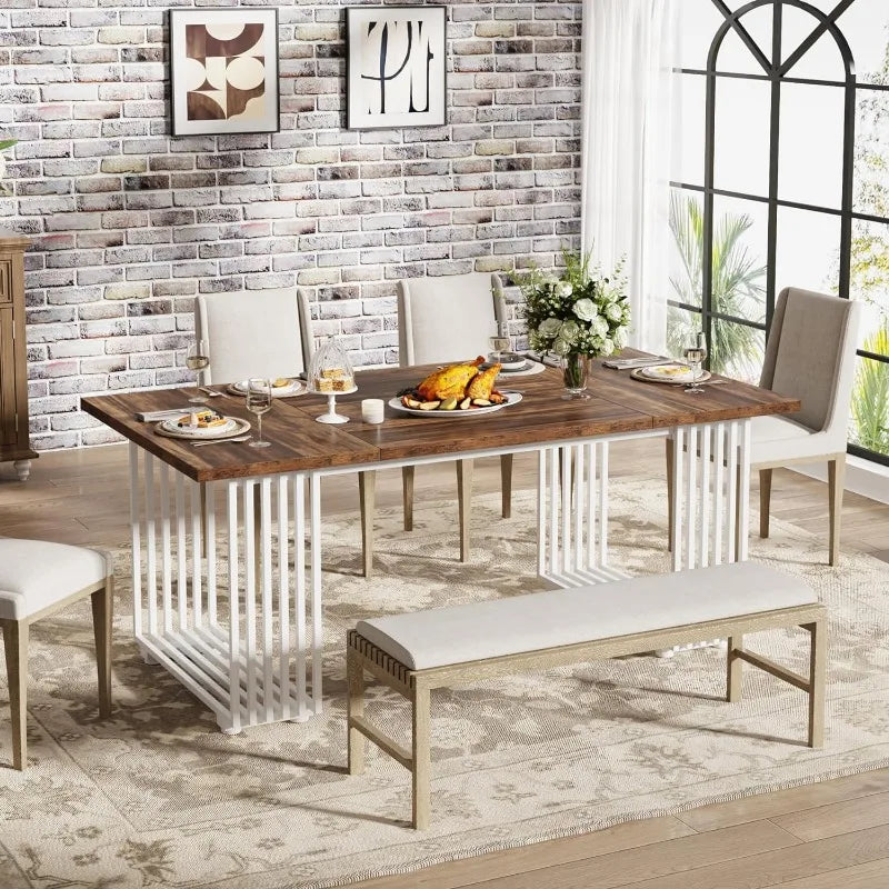 6-8 Person Industrial Dining Table, Wood and Metal