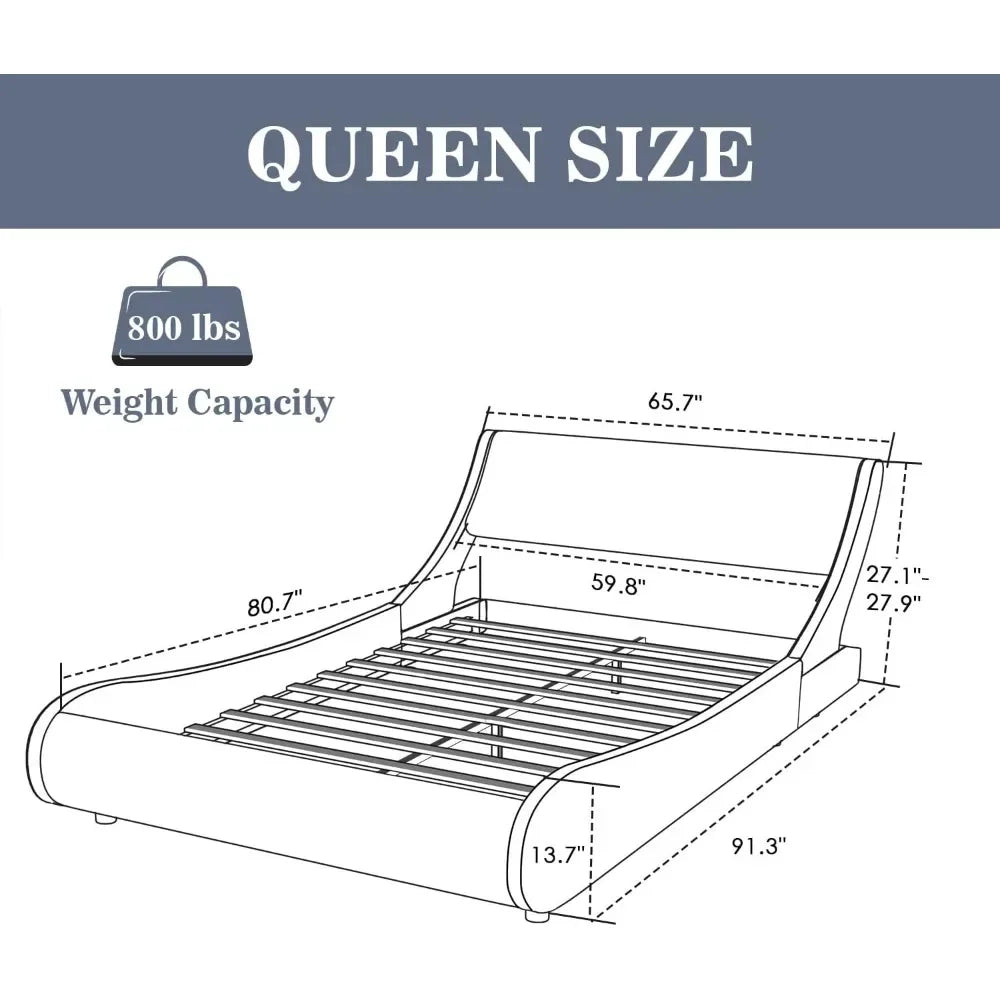 Upholstered Queen Platform Bed Frame, Faux Leather