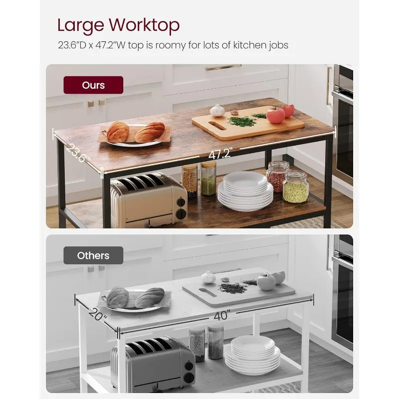 VASAGLE Kitchen Island with 3 Shelves, 47.2"