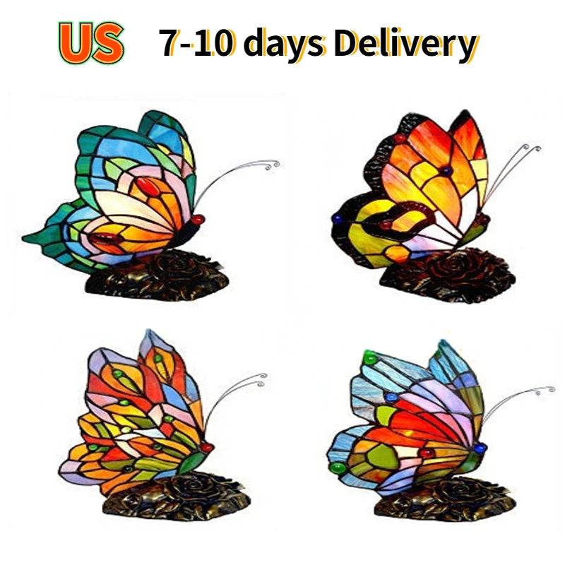 Retro Tiffany Table Lamp Stained Glass Butterfly