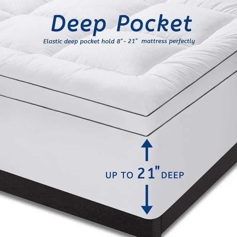 Down filled Mattress Topper for Back Pain, Cooling Extra Thick Pad