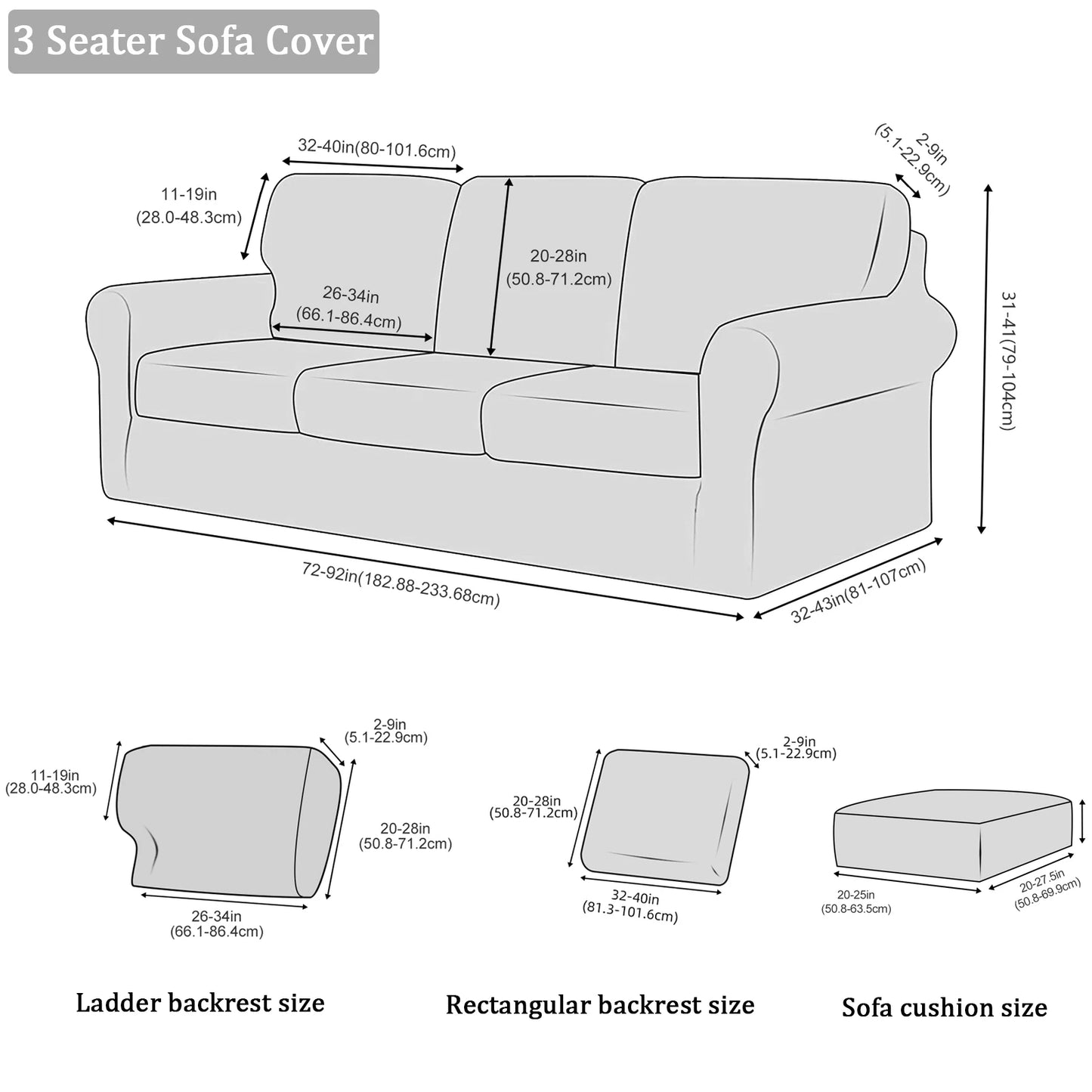 1/2/3 Seater Sofa Cover with Separate Cushions and Backrests Covers