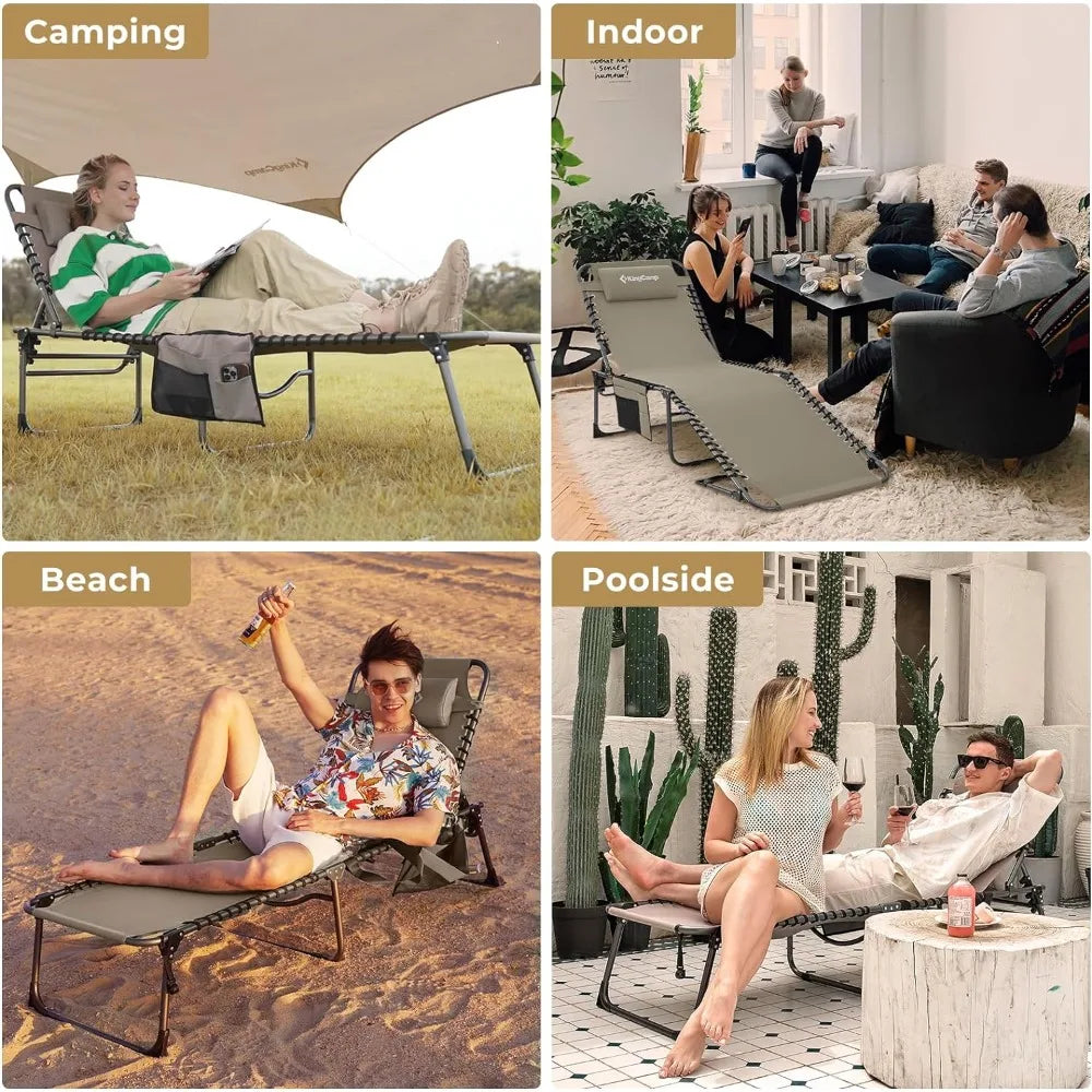 5-Position Adjustable Patio Lounge Chairs, Portable Heavy-Duty w/Pillow