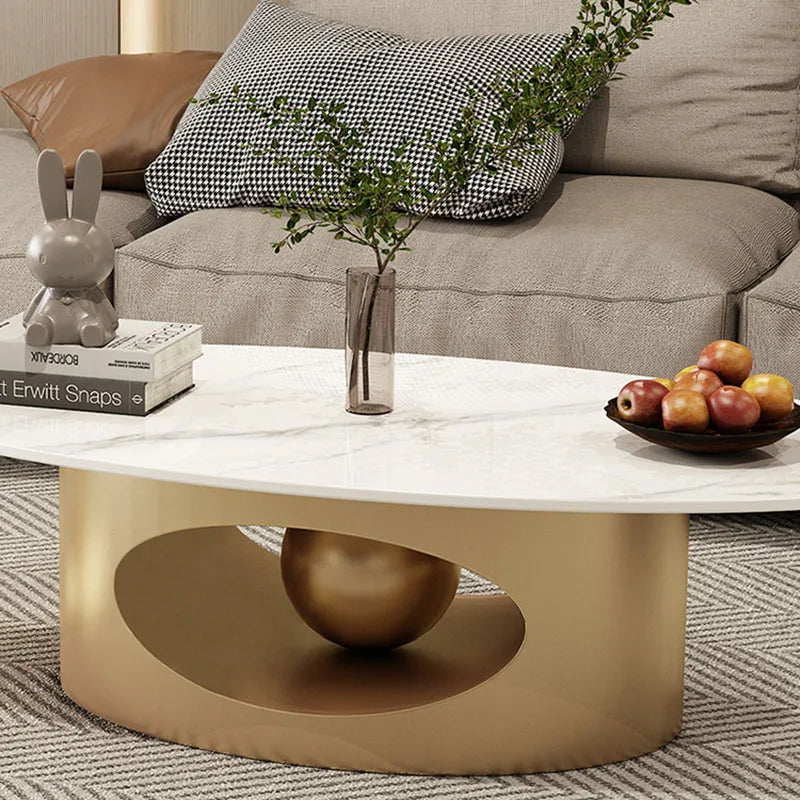 Modern Marble Effect Coffee Tables, Metal Nordic Oval Side Table