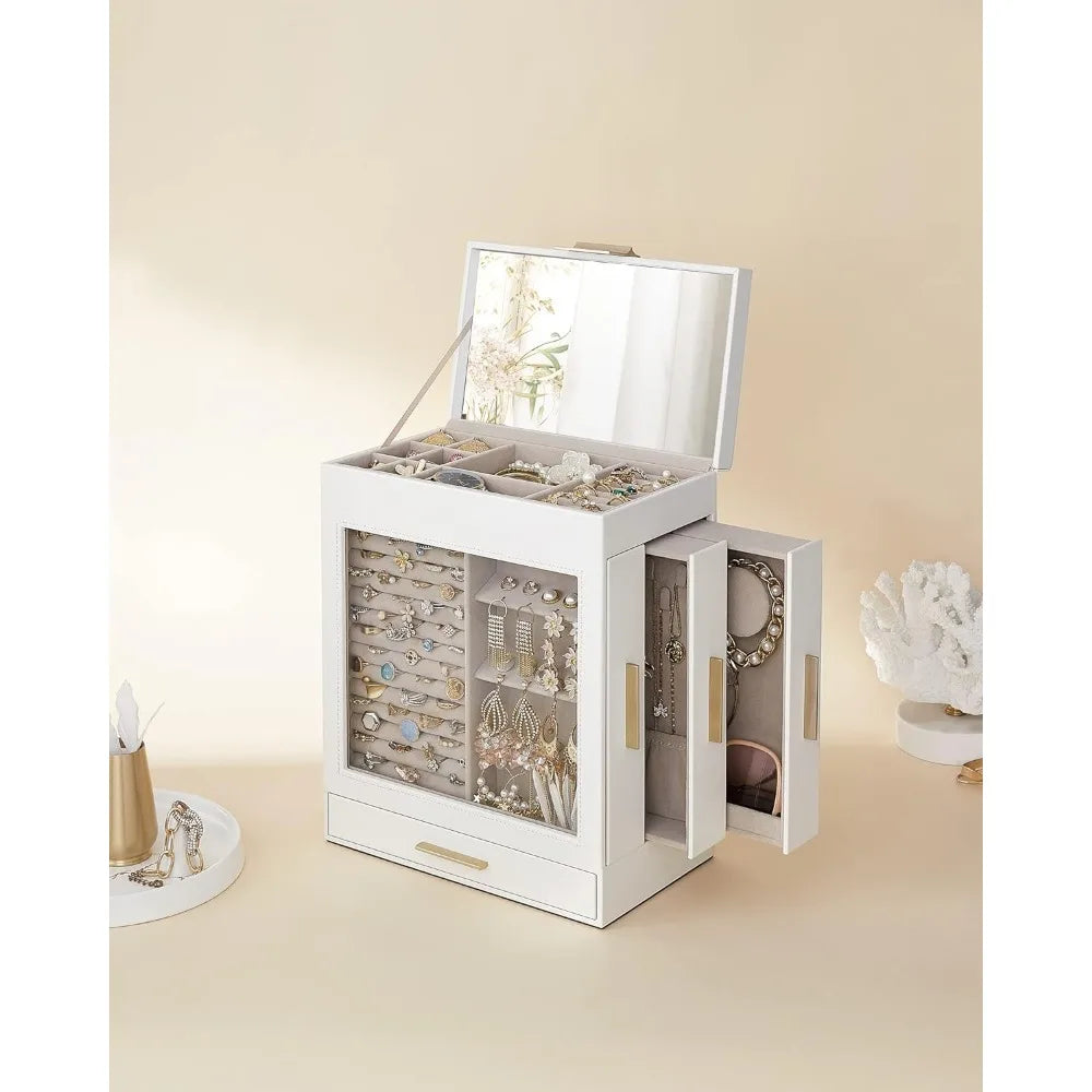 SONGMICS 5-Layer Jewelry Organizer w/3 Side Drawers, w/Glass Window