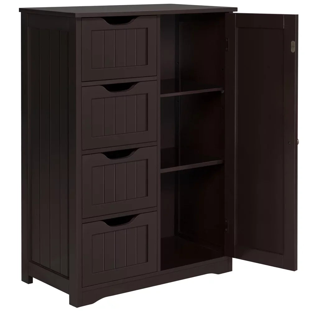 Wooden Storage Cabinet with 4 Drawers & Cupboard, Espresso