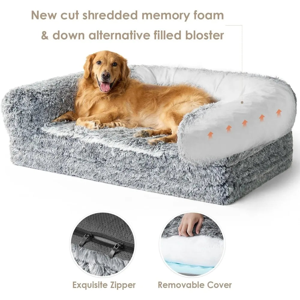 Waterproof Faux Fur Human Dog Bed Memory Foam