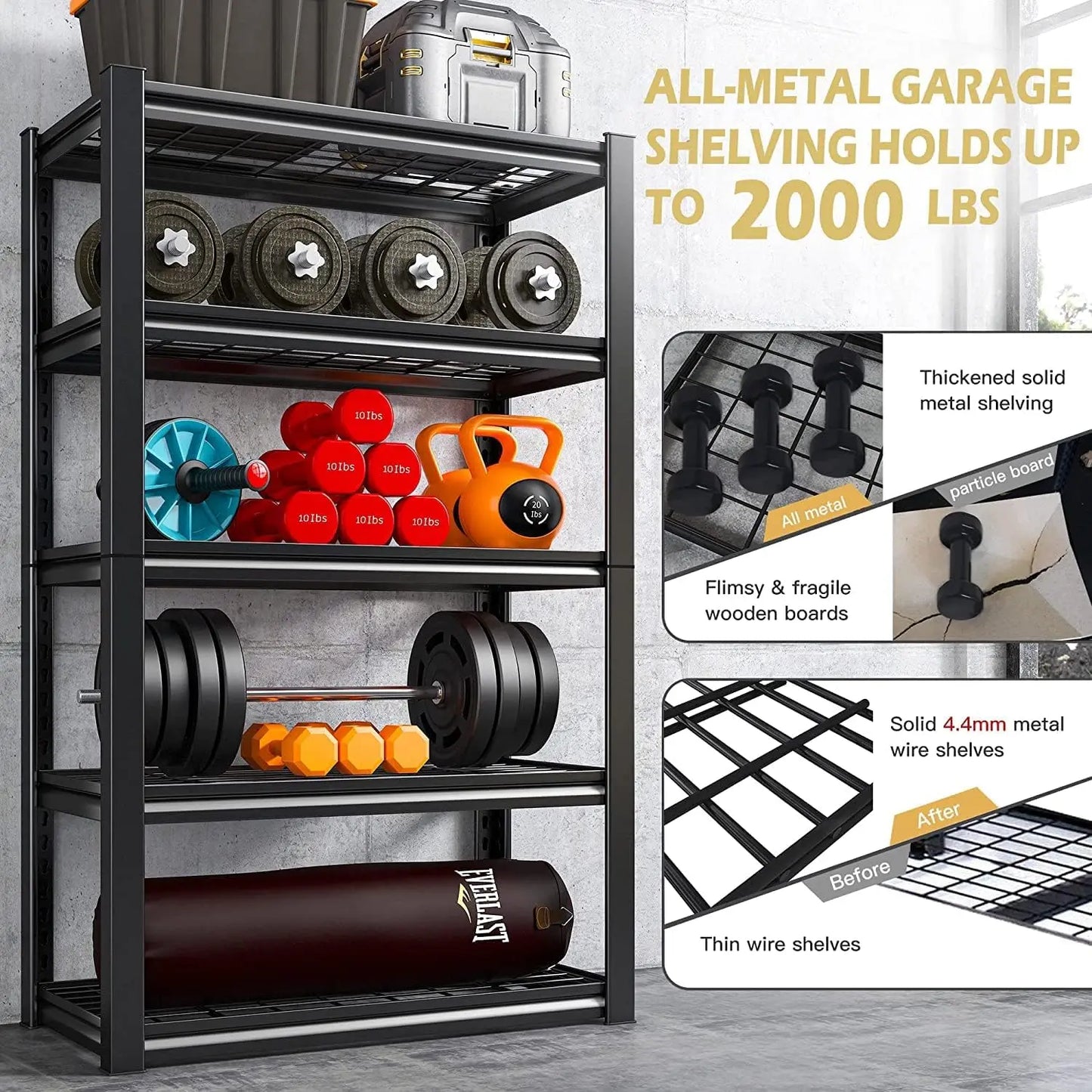 Heavy Duty metal Garage Storage Shelving, 2000LBS Adjustable