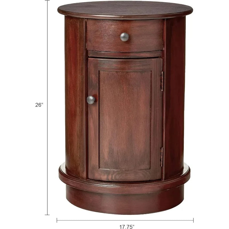 Keaton Round Side Storage End Table, 26" X 17.75", Cherry