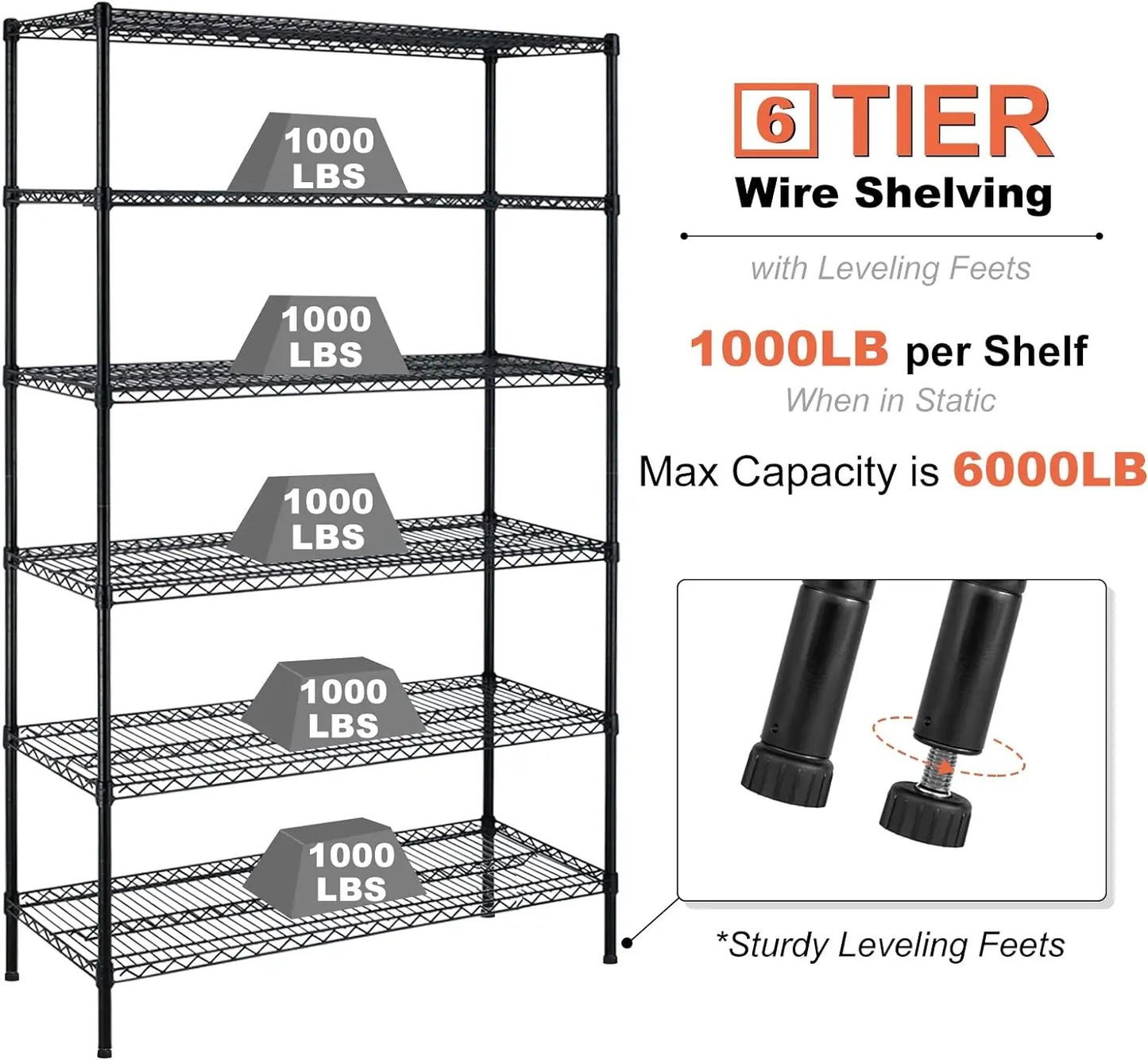 Commercial Heavy Duty Storage Shelving Unit, 6000Lbs Capacity