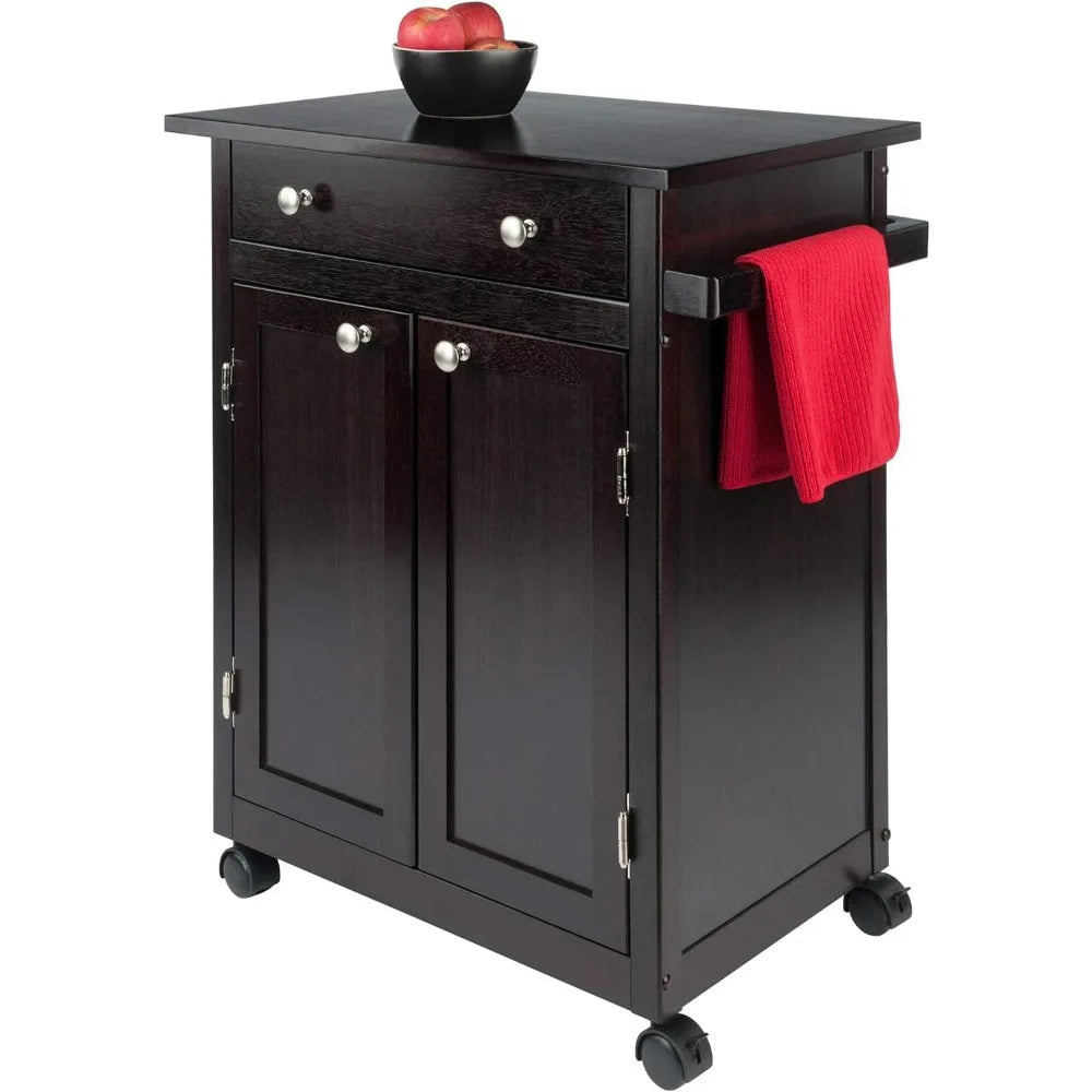 Kitchen Cart Equipped w/towel rack, drawer, shelves, & four casters wheels