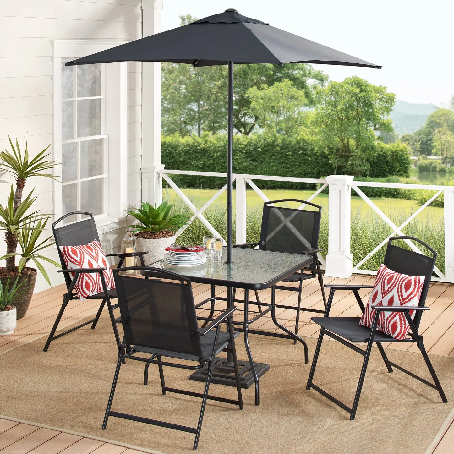 6 Piece Outdoor Patio Dining Set includes Umbrella