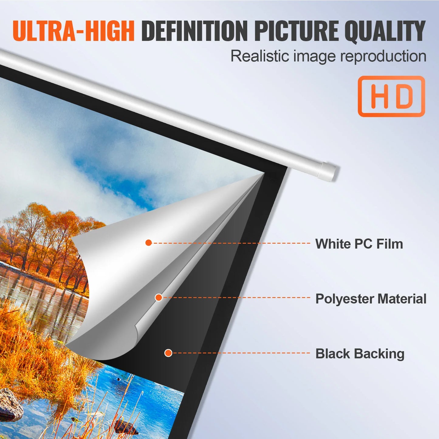 VEVOR Manual Pull Down Projector Screen 100" 16:9 4K 1080 HD