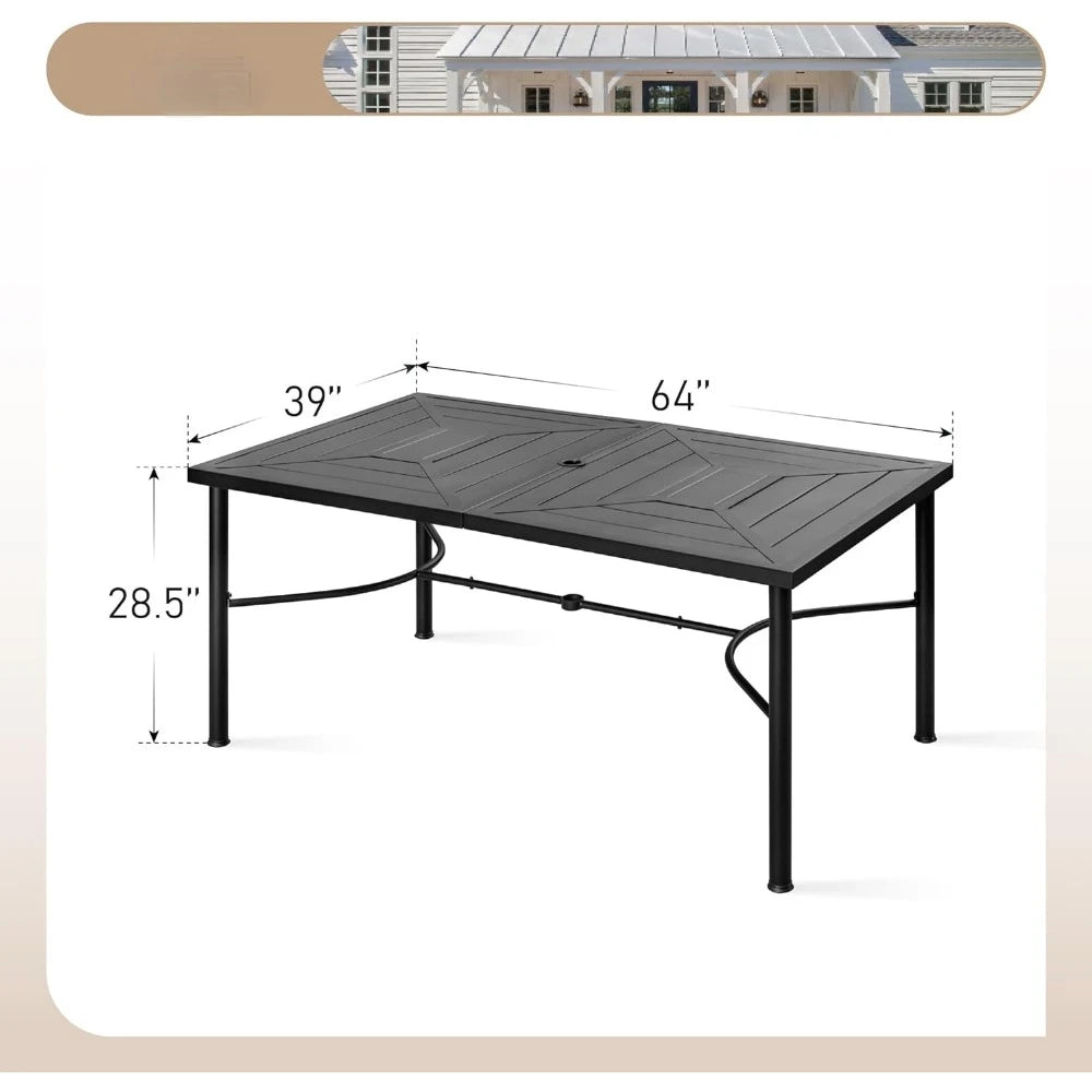 Rectangular Outdoor Garden, Backyard Lawn Furniture, Steel Frame w/1.57" Umbrella Hole