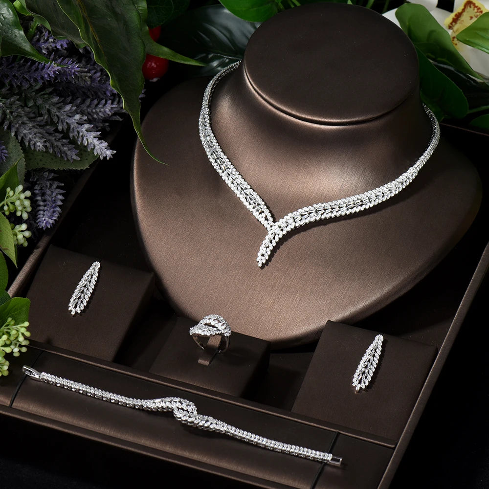 Classic rectangular cubic zirconia necklace and earring set