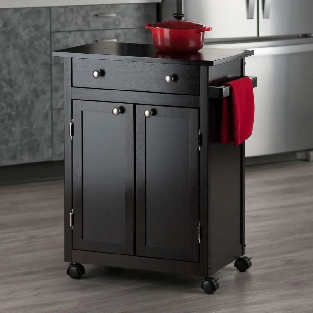 Kitchen Cart Equipped w/towel rack, drawer, shelves, & four casters wheels