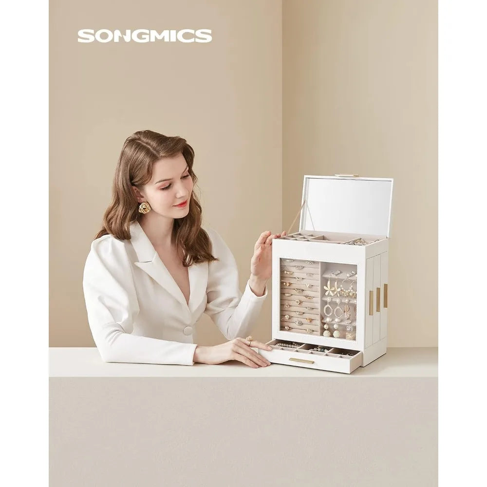 SONGMICS 5-Layer Jewelry Organizer w/3 Side Drawers, w/Glass Window