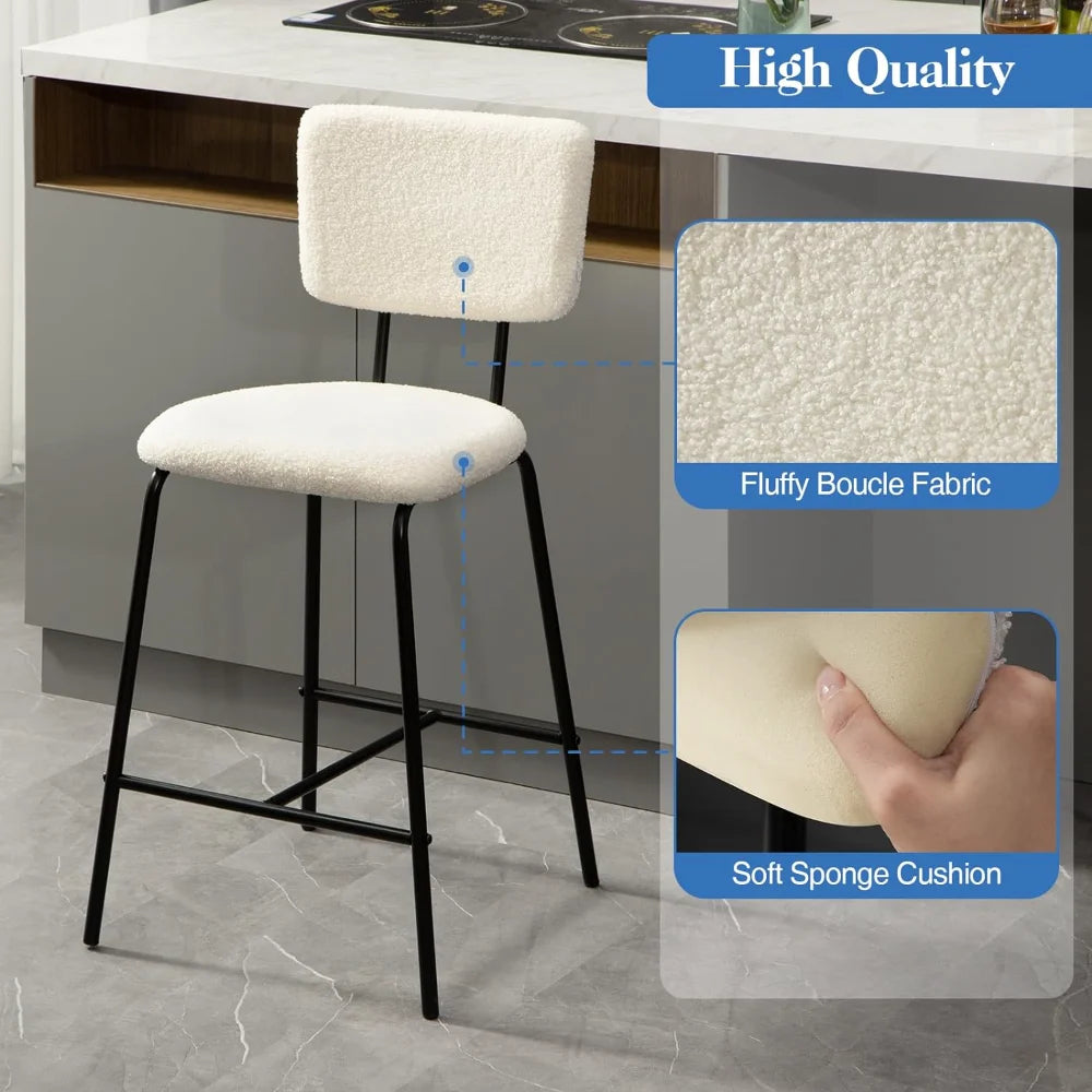 Set of 4 Counter Height Bar Stools : Upholstered Boucle Fabric