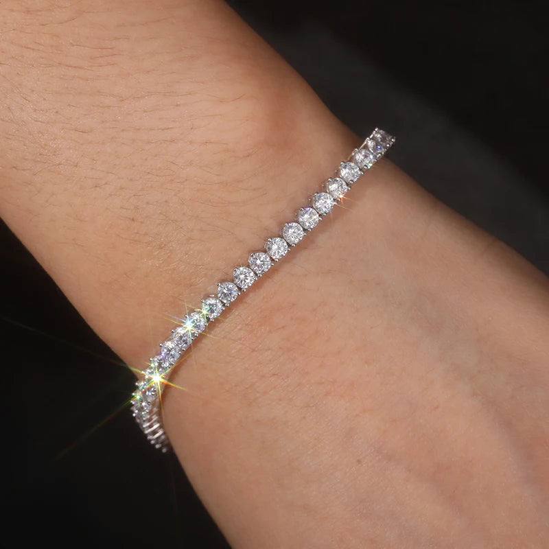 3mm vvs1 3 claws Moissanite Tennis Bracelet 925 Silver