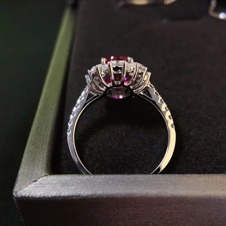 Solid Platinum PT950 2 Carat Ruby/Blue Diamond Ring 14K Gold