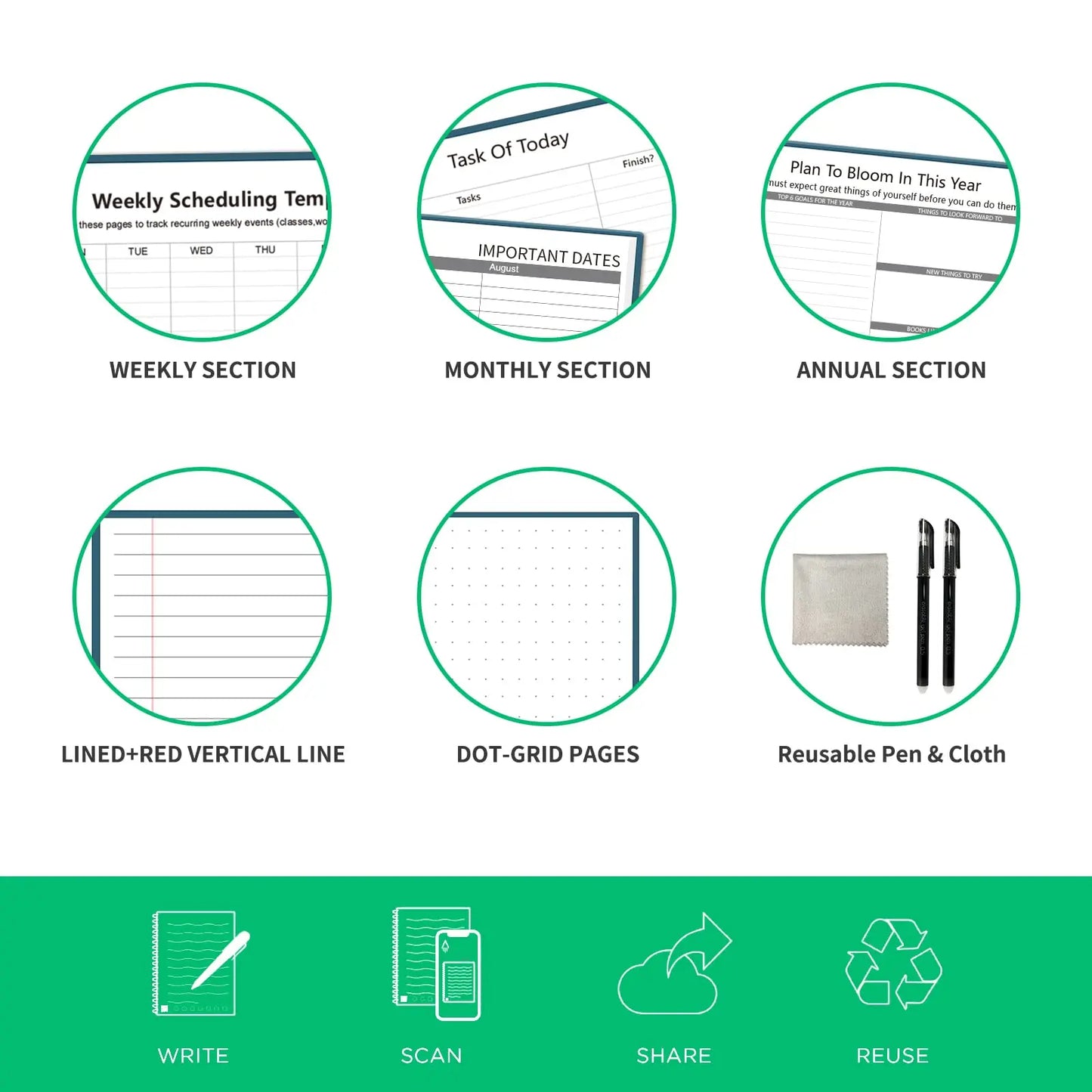 A4 Reusable Digital Smart Notebook  Lined Dotted w/Erasable Pen