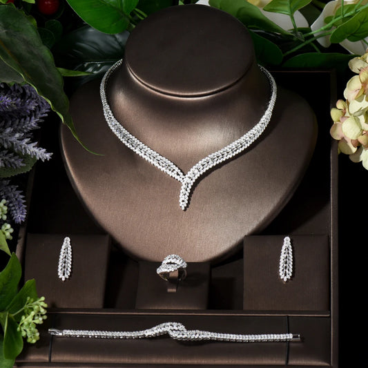 Classic rectangular cubic zirconia necklace and earring set