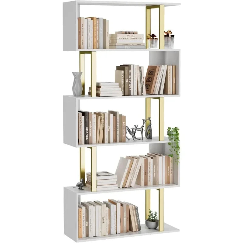 Gadroad Geometric S Shaped Bookshelf, Modern Freestanding