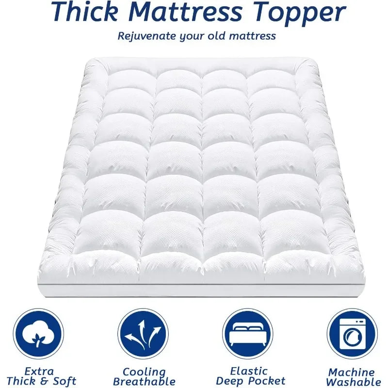 Down filled Mattress Topper for Back Pain, Cooling Extra Thick Pad