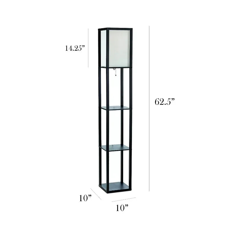 Simple Designs Floor Lamp Storage Shelf with Linen Shade, black