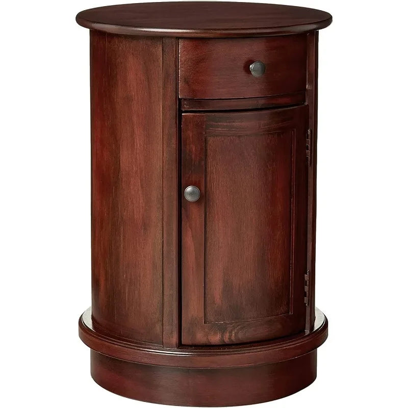 Keaton Round Side Storage End Table, 26" X 17.75", Cherry