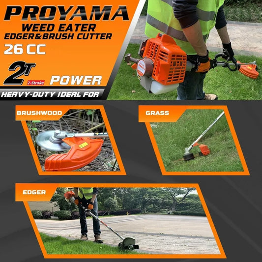 PROYAMA 2-Cycle 26cc Gas Powered String Weed Edger, 3 in 1 Brush Cutter